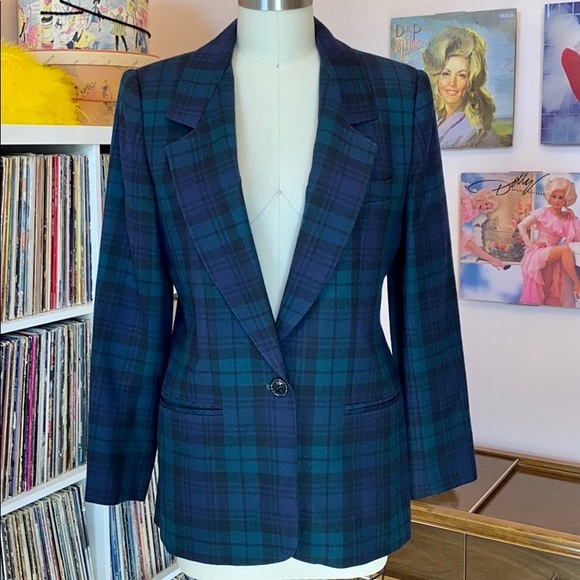 Vintage Jackets & Blazers - Vintage Merino Wool Plaid Blazer